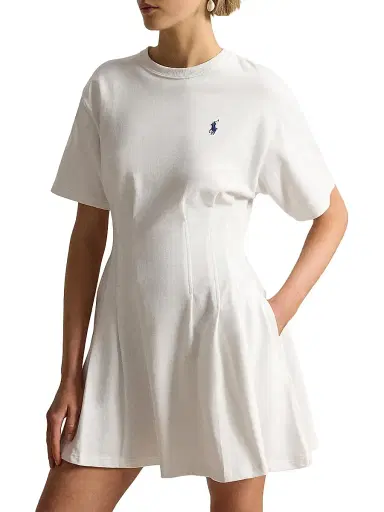 Polo Ralph Lauren Women's Cotton Jersey Pleated Mini T-Shirt Dress - White | Thumbnail 4