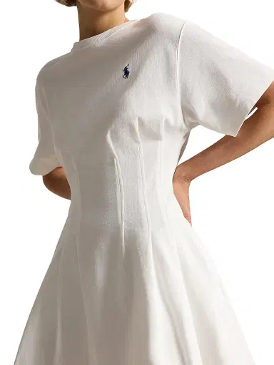 Polo Ralph Lauren Women's Cotton Jersey Pleated Mini T-Shirt Dress - White | Thumbnail 5