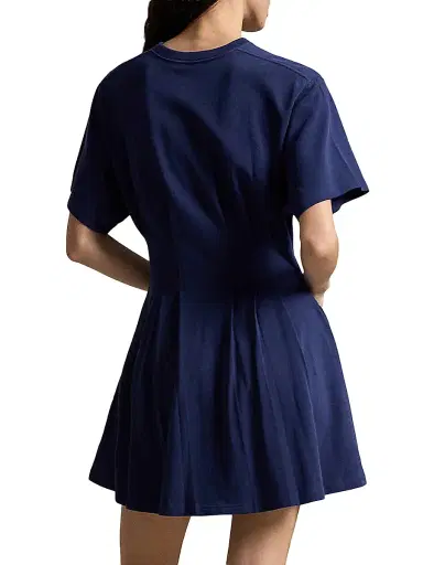 Polo Ralph Lauren Women's Cotton Jersey Pleated Mini T-Shirt Dress - Newport Navy | Thumbnail 3