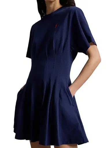 Polo Ralph Lauren Women's Cotton Jersey Pleated Mini T-Shirt Dress - Newport Navy | Thumbnail 5