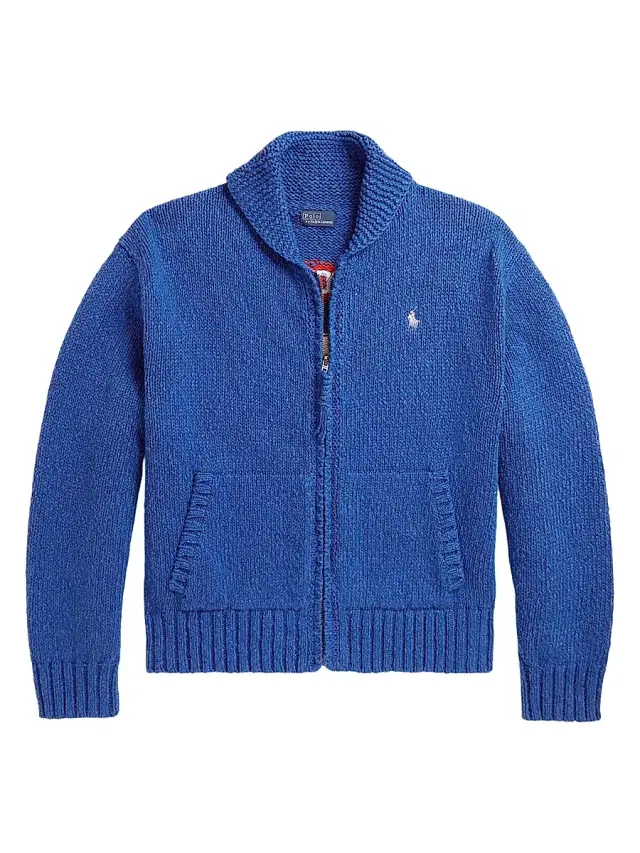 Polo Ralph Lauren Women's Wave-Logo Cotton Zip-Front Cardigan - Sapphire Multi