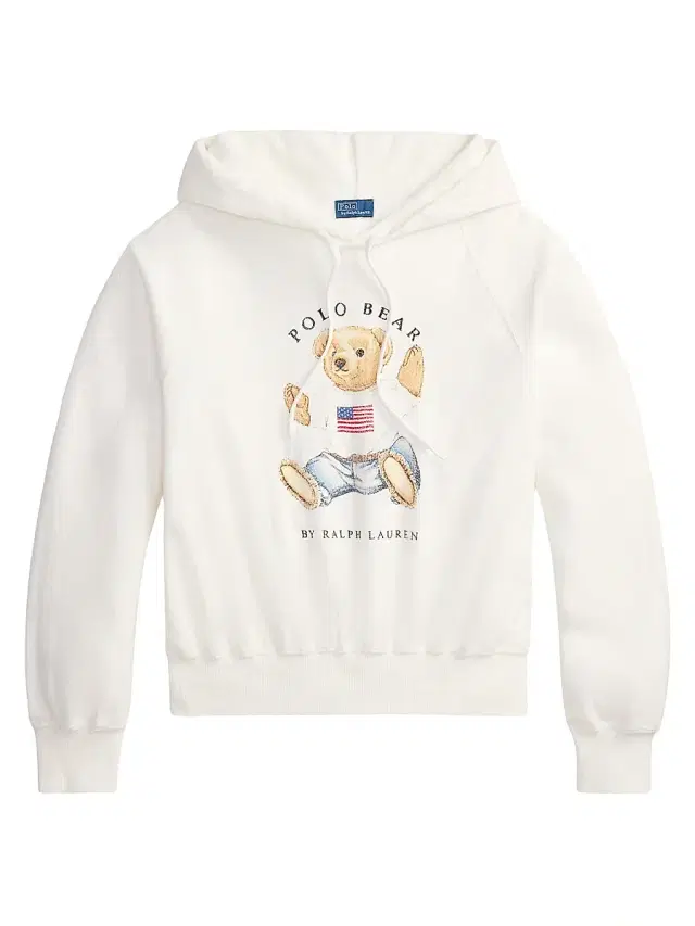 Women's Graphic Polo Bear Cotton-Blend Terry Hoodie - White