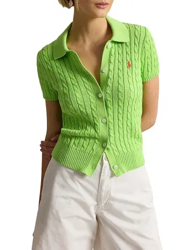 Polo Ralph Lauren Women's Cable-Knit Cotton Button-Front Cardigan - Riviera Green | Thumbnail 3 Polo Ralph Lauren Women's Cable-Knit Cotton Button-Front Cardigan - Riviera Green | Thumbnail 3