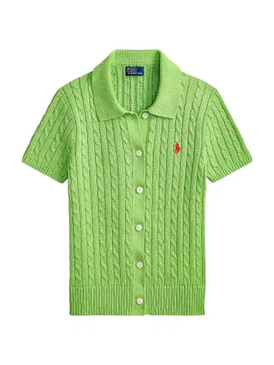 Polo Ralph Lauren Women's Cable-Knit Cotton Button-Front Cardigan - Riviera Green | Thumbnail 1 Polo Ralph Lauren Women's Cable-Knit Cotton Button-Front Cardigan - Riviera Green | Thumbnail 1