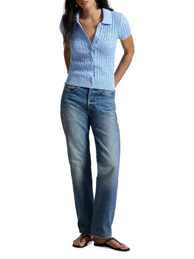 Polo Ralph Lauren Women's Cable-Knit Cotton Polo Cardigan - Baby Blue | Thumbnail 2 Polo Ralph Lauren Women's Cable-Knit Cotton Polo Cardigan - Baby Blue | Thumbnail 2