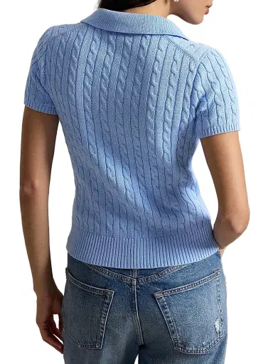Polo Ralph Lauren Women's Cable-Knit Cotton Polo Cardigan - Baby Blue | Thumbnail 4 Polo Ralph Lauren Women's Cable-Knit Cotton Polo Cardigan - Baby Blue | Thumbnail 4
