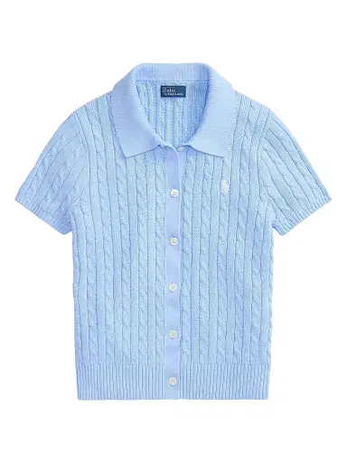 Polo Ralph Lauren Women's Cable-Knit Cotton Polo Cardigan - Baby Blue | Thumbnail 1 Polo Ralph Lauren Women's Cable-Knit Cotton Polo Cardigan - Baby Blue | Thumbnail 1