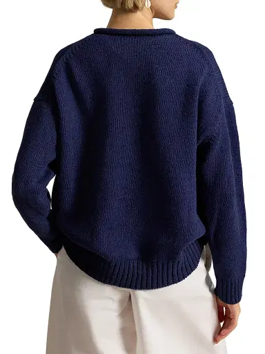 Polo Ralph Lauren Women's Polo Bear Cotton-Linen Sweater - Newport Navy Multi | Thumbnail 4