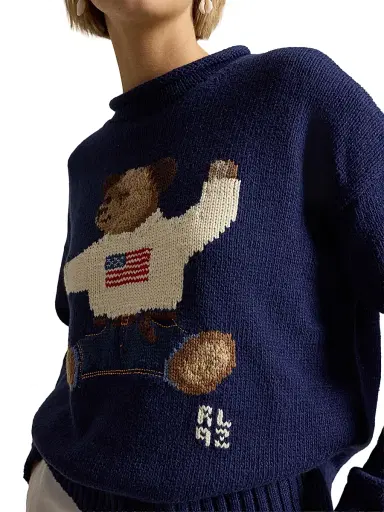 Polo Ralph Lauren Women's Polo Bear Cotton-Linen Sweater - Newport Navy Multi | Thumbnail 5