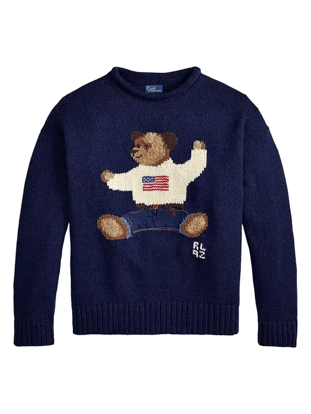 Polo Ralph Lauren Women's Polo Bear Cotton-Linen Sweater - Newport Navy Multi