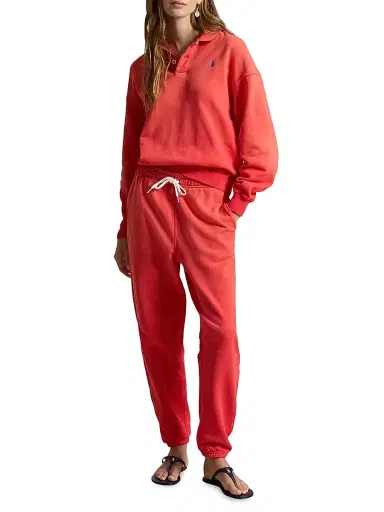 Polo Ralph Lauren Women's Cotton-Blend Fleece Tapered-Leg Sweatpants - Bright Hibiscus - Size Medium | Thumbnail 2