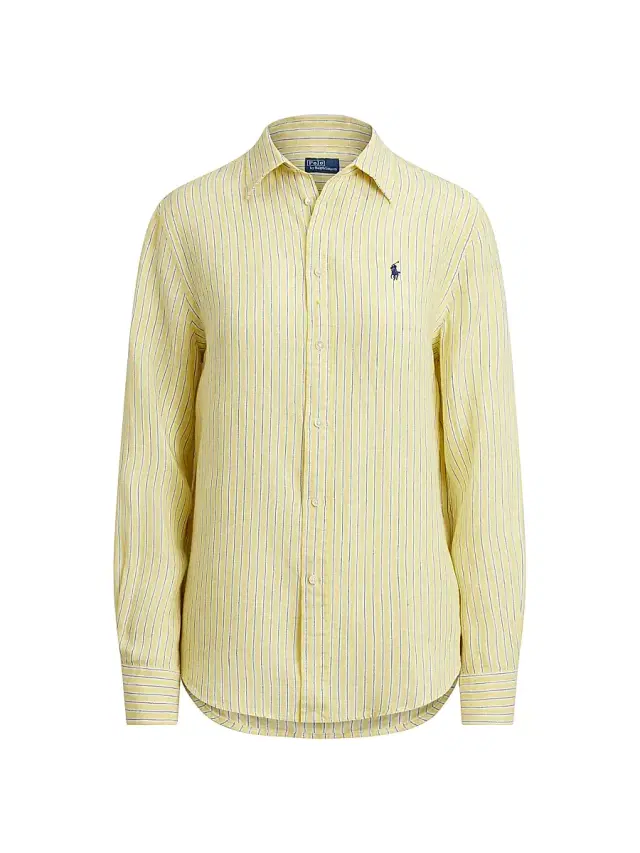 Polo Ralph Lauren Women's Striped Linen Button-Front Shirt - Oasis Yellow Blue