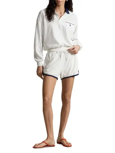 Polo Ralph Lauren Women's Contrast-Trimmed Cotton-Blend Terry Shorts - White | Thumbnail 2