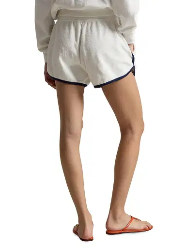 Polo Ralph Lauren Women's Contrast-Trimmed Cotton-Blend Terry Shorts - White | Thumbnail 4
