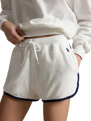 Polo Ralph Lauren Women's Contrast-Trimmed Cotton-Blend Terry Shorts - White | Thumbnail 5