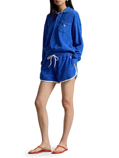 Polo Ralph Lauren Women's Logo Cotton-Blend Terry Long-Sleeve Polo Shirt - Gala Blue | Thumbnail 2