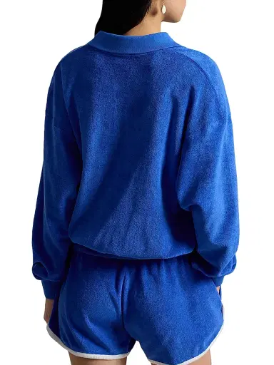 Polo Ralph Lauren Women's Logo Cotton-Blend Terry Long-Sleeve Polo Shirt - Gala Blue | Thumbnail 4