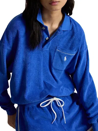 Polo Ralph Lauren Women's Logo Cotton-Blend Terry Long-Sleeve Polo Shirt - Gala Blue | Thumbnail 5