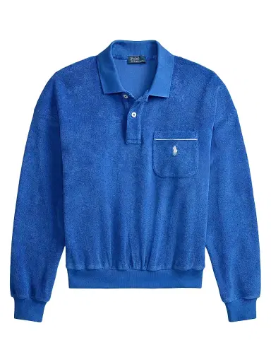 Polo Ralph Lauren Women's Logo Cotton-Blend Terry Long-Sleeve Polo Shirt - Gala Blue | Thumbnail 1