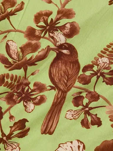 VERANDAH Women's Ammama Bird Print Cotton Shirtdress - Sage Green And Brown Gulmohar - Size Small | Thumbnail 7 VERANDAH Women's Ammama Bird Print Cotton Shirtdress - Sage Green And Brown Gulmohar - Size Small | Thumbnail 7