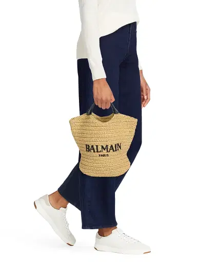Balmain Women's Cabas Mini Woven Tote Bag - Naturel Noir | Thumbnail 2 Balmain Women's Cabas Mini Woven Tote Bag - Naturel Noir | Thumbnail 2