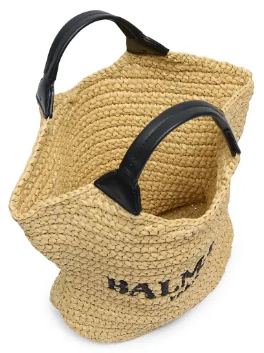 Balmain Women's Cabas Mini Woven Tote Bag - Naturel Noir | Thumbnail 3 Balmain Women's Cabas Mini Woven Tote Bag - Naturel Noir | Thumbnail 3