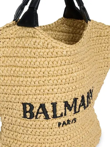 Balmain Women's Cabas Mini Woven Tote Bag - Naturel Noir | Thumbnail 5 Balmain Women's Cabas Mini Woven Tote Bag - Naturel Noir | Thumbnail 5