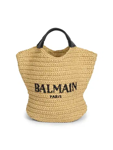 Balmain Women's Cabas Mini Woven Tote Bag - Naturel Noir | Thumbnail 1 Balmain Women's Cabas Mini Woven Tote Bag - Naturel Noir | Thumbnail 1