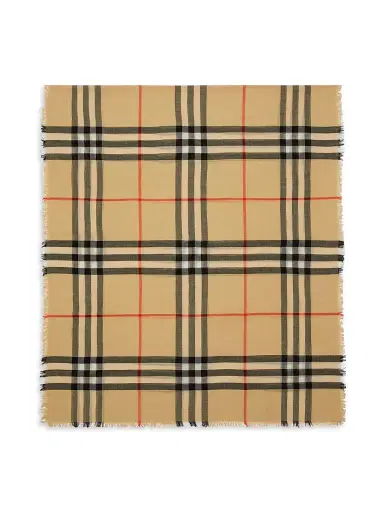 Burberry Women's Fringed Check Wool Scarf - Sand | Thumbnail 3 Burberry Women's Fringed Check Wool Scarf - Sand | Thumbnail 3