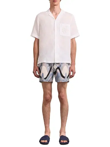 Frescobol Carioca Men's Alves Embroidered-Trim Linen Camp Shirt | Thumbnail 2