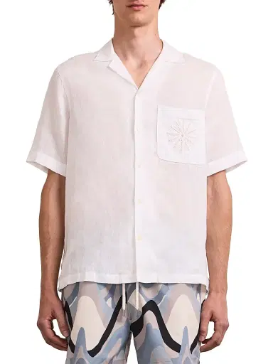 Frescobol Carioca Men's Alves Embroidered-Trim Linen Camp Shirt | Thumbnail 1