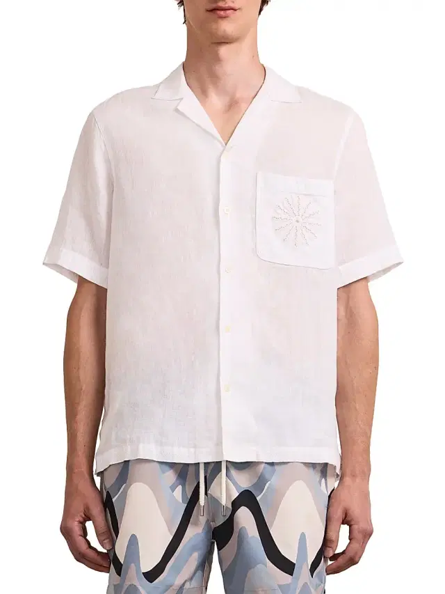 Men's Alves Embroidered-Trim Linen Camp Shirt - White