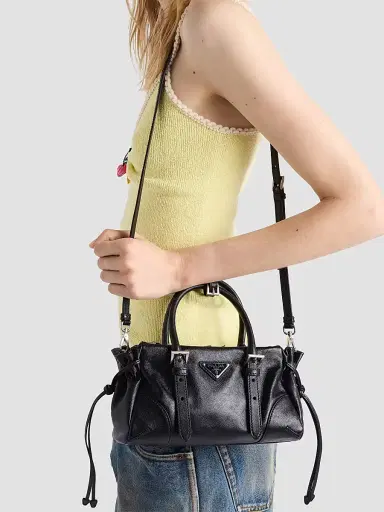 Prada Women's Bonnie Leather Top Handle Bag - Black | Thumbnail 2