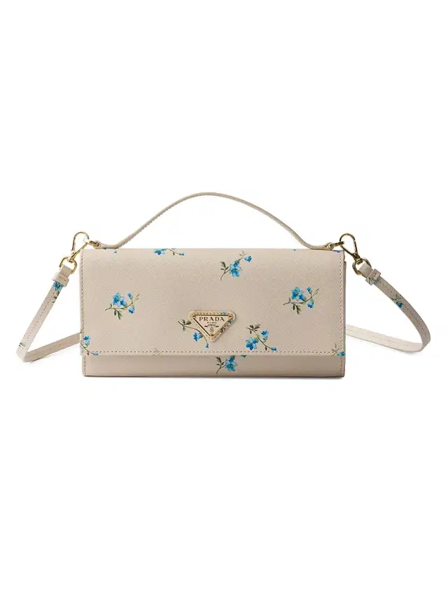 Women's Printed Saffiano Leather Wallet with Shoulder Strap - Beige Khaki