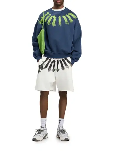 Palm Angels Men's Big Neck Logo Crewneck Sweatshirt - Navy Blue Lime | Thumbnail 2