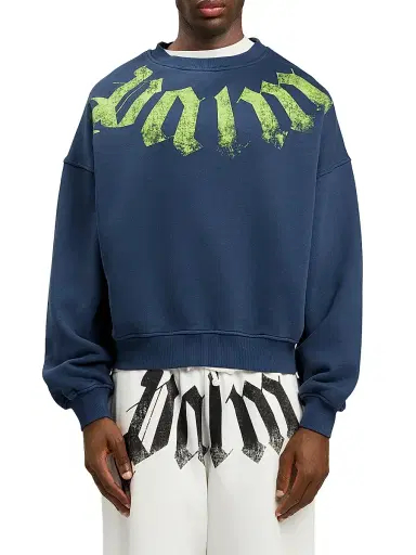 Palm Angels Men's Big Neck Logo Crewneck Sweatshirt - Navy Blue Lime | Thumbnail 3