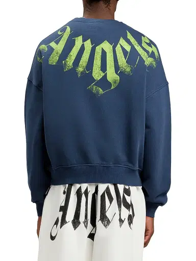 Palm Angels Men's Big Neck Logo Crewneck Sweatshirt - Navy Blue Lime | Thumbnail 5