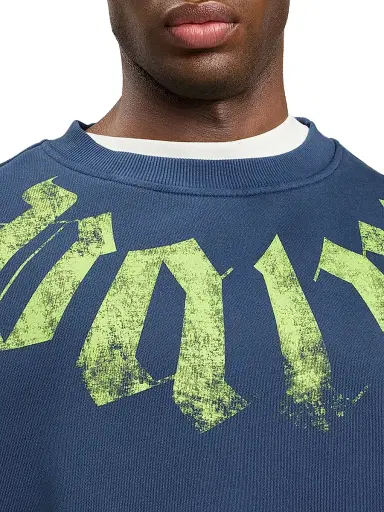 Palm Angels Men's Big Neck Logo Crewneck Sweatshirt - Navy Blue Lime | Thumbnail 6
