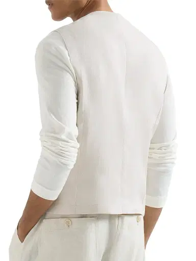 Brunello Cucinelli Men's Linen Micro Chevron Waistcoat - Shell | Thumbnail 4