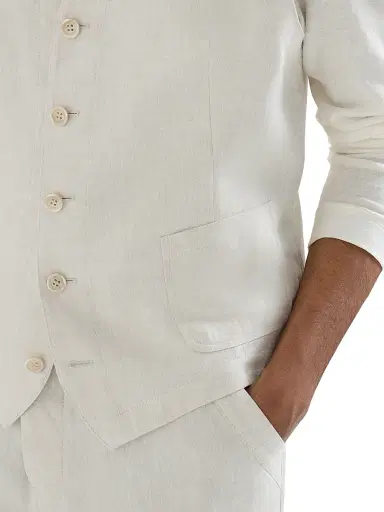 Brunello Cucinelli Men's Linen Micro Chevron Waistcoat - Shell | Thumbnail 5