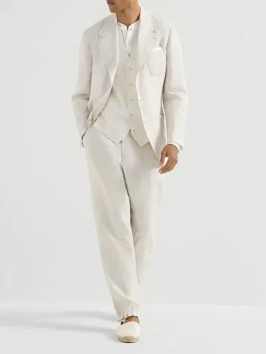 Brunello Cucinelli Men's Linen Micro Chevron Waistcoat - Shell | Thumbnail 6
