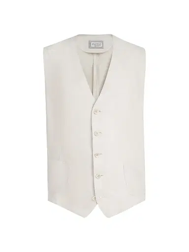 Brunello Cucinelli Men's Linen Micro Chevron Waistcoat - Shell | Thumbnail 1