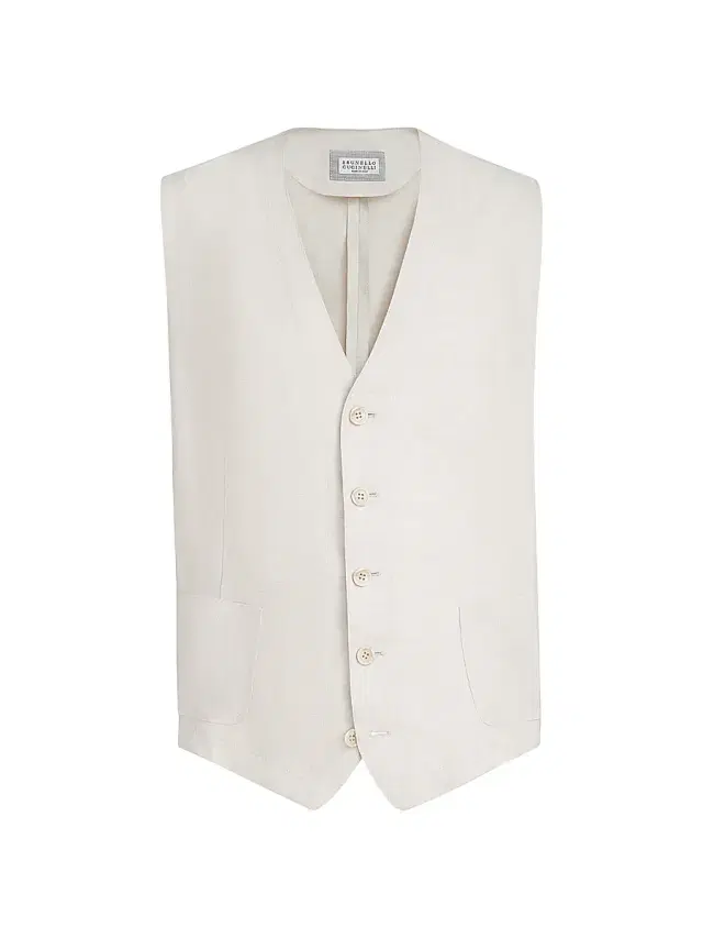 Brunello Cucinelli Men's Linen Micro Chevron Waistcoat - Shell