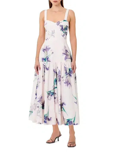 NICHOLAS Women's Valeria Floral Linen-Blend A-Line Midi-Dress - Shadow Floral | Thumbnail 2