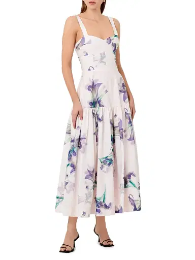 NICHOLAS Women's Valeria Floral Linen-Blend A-Line Midi-Dress - Shadow Floral | Thumbnail 3