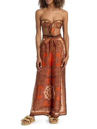 Zimmermann Women's Mahon Silk Relaxed Pants - Tangerine Paisley - Size 8 | Thumbnail 2