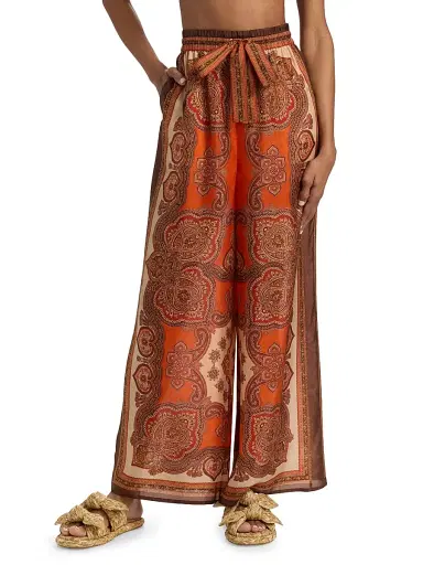 Zimmermann Women's Mahon Silk Relaxed Pants - Tangerine Paisley - Size 8 | Thumbnail 3