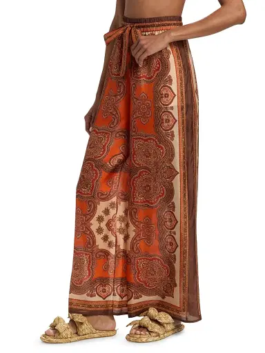 Zimmermann Women's Mahon Silk Relaxed Pants - Tangerine Paisley - Size 8 | Thumbnail 4