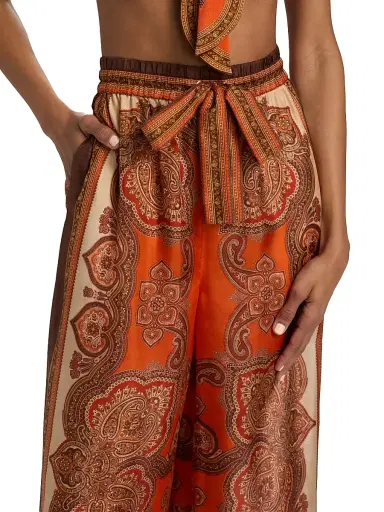Zimmermann Women's Mahon Silk Relaxed Pants - Tangerine Paisley - Size 8 | Thumbnail 6