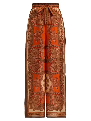 Zimmermann Women's Mahon Silk Relaxed Pants - Tangerine Paisley - Size 8 | Thumbnail 1